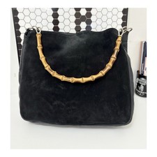 Russell & Bromley Vintage Navy Leather Suede Bamboo Handle Bag Italy