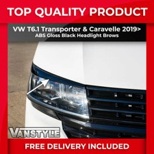 FITS VW T6.1 TRANSPORTER 19> FRONT HEADLIGHT BROWS EYELIDS EYEBROWS GLOSS BLACK
