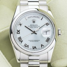 Rolex Day-Date 36mm Platinum Ice Blue Dial President Watch & Box Ref. 118206