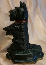 Vintage Scottish Terrier Scottie Dog Door Stop Wedge Cast Iron Black Painted