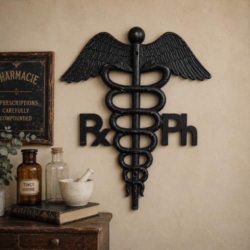 Vintage metal caduceus - metal,
