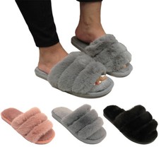 Girls Flat Fluffy Cosy Sliders