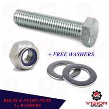 M14 (14mm) BOLTS AND NYLON NUTS + 2x WASHERS FULLY THREADED SCREWS SET BZP
