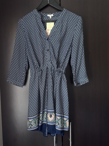 Creme navy blue - blue, geometric