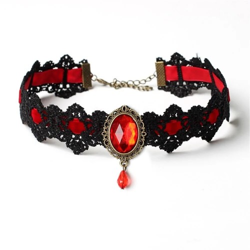Gothic black lace necklace - black,