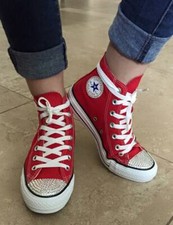 CONVERSE All Star Red Customized with hand jeweled MADE WITH SWAROVSKI CRYSTALS