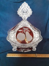 HOFBAUER Lidded Jar Candy Dish Compote Ruby Cut Fruit 24% Leaded Crystal