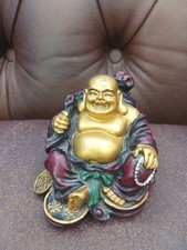 Happy Buddha Statue Vintage Lucky Heavy brown