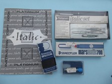ART  supplies Italic pen, with booklet instructions, Staedtler technical pen etc