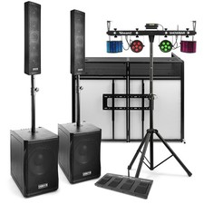 Mobile DJ Setup with Column Array PA Speakers, Booth & LED Light Bar - VX1200