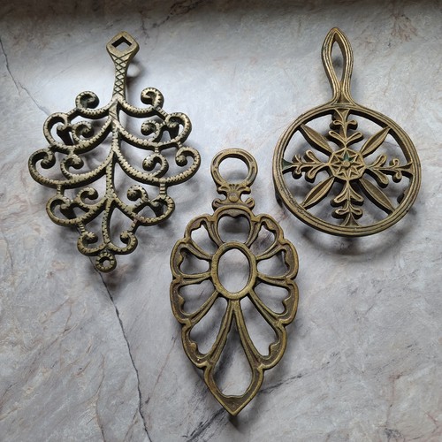 Vintage lot brass trivets - of, 3