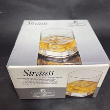 Vintage STRAUSS Light & Music Luigi Bormioli 4 Whisky Tumblers Crystal Boxed