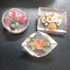  Vintage 3 lucite reverse carved pretty  Floral Brooches  