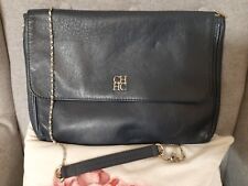 CAROLINA HERRERA 14" X 10" Blue Leather Baltazar Flap Shoulder Bag