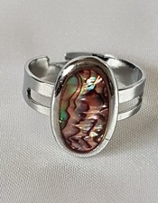 Ring ~ Abalone Paua Shell ~ Steel Metal ~ UK Size O (adjustable)