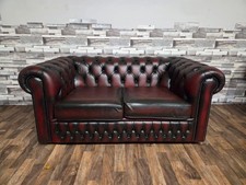 chesterfield 2 seater leather sofa top quality in   antique ox blood red leather