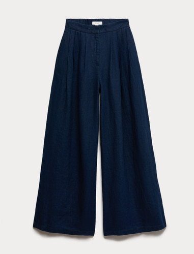 Navy pure linen wide leg - wide,