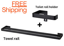Matt Black Bathroom Toilet Roll Holder & Towel Rail  Wall Mount Skogsviken Ikea