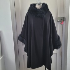 Marks And Spencer Faux Fur Trim Black Fleece Poncho Cape Coat One Size