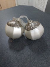 A Pair Of Large Heavy Xmas Baubles 12cm Wide With Embossed Metal Tops