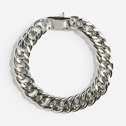Silver tone curb - tone, chain