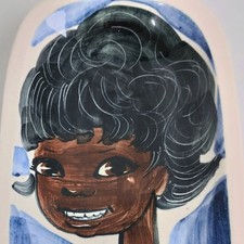 Jersey Pottery Girl Face 1950s 1960s Ceramic Dish Signed Vintage 