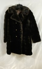 Vintage 70s Tissavel Brown Faux Fur Double Breasted Car Coat Women's Size 14