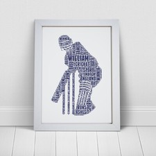 Personalised Cricket Print Birthday Gift Cricket Themed Word Art Picture For Him