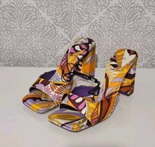 Zara Colorful 70s Psychedellic Print Square toe Slides Size 36