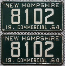 New Hampshire License Plates Pair 1964 USA License Plates Vintage Plates 8102