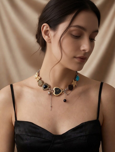 Vintage gold black heart - gold,