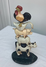 Vintage Cast Iron Door Stop Featuring Stacked  Cow,Sheep,Pig,Goose & Rooster