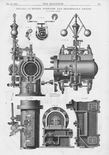 SCHELLER & BERCHTOLD'S Condensing Engine 2 x Antique Engineering Prints 1874