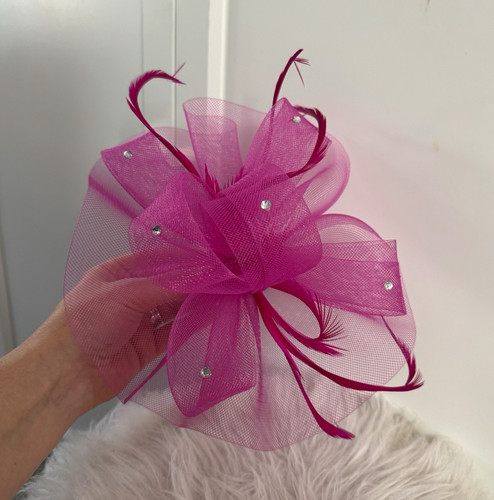 Pink mesh bow - mesh, fascinator