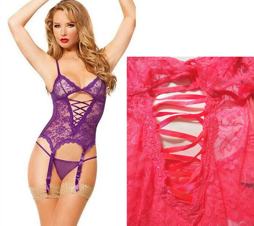 Sheer suspender basque set - sheer,