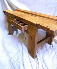 Rustic VINTAGE Wooden Work Bench With Vice - Draws To Both Sides