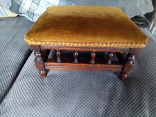 Old Vintage Foot Stool with Upholstered Gold Colour Padded Top