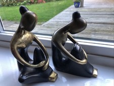 Vintage Heavy Pair Solid Brass Figurines Yoga Meditation Art Statue Girls Seated