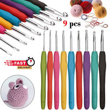 9Pcs Crochet Hooks Set Soft Grip Handles Knitting Aluminium Needles Multi Color