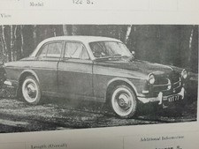 VOLVO 122S 122 S 1958  POLICE IDENTIFICATION SHEET LEAFLET BROCHURE