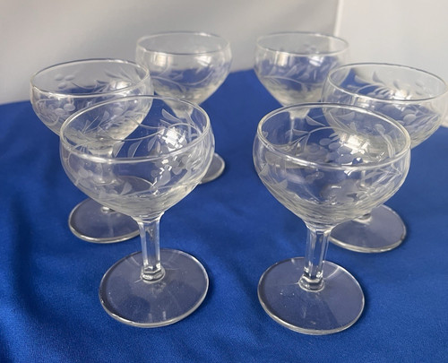 Glasses set vintage etched - x6,