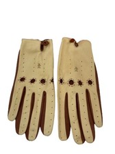 HENRY BEGUELIN Driving Gloves Size 7 Vintage Beige  Brown Leather