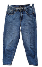 George Asda UK 12 Mid Blue Jeans - Fashion Fit Barrel Mom Style Denim