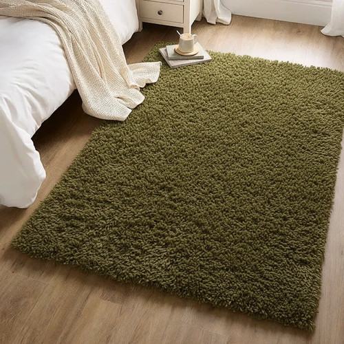 Olive green shaggy rug soft - rug,