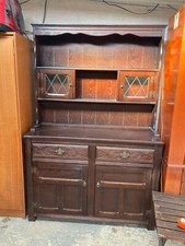 Vintage Stanley Wood Reproduction Brown Wooden Dresser Sideboard Shelves Drawers