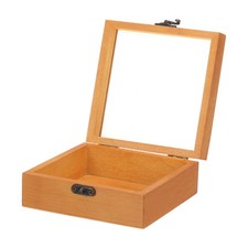 Unfinished Wooden Display Box,4.7"x4.7"x2" Storage Box with Glass Lid Brown
