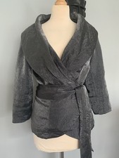 Women's Kaliko Grey Shimmer Self Tie Wrap Jacket Sz 14