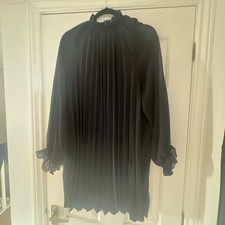 Zara Pleated Chiffon Frill Neck Party Dress Size L