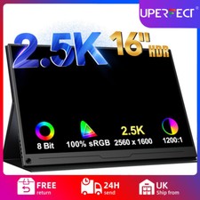 2025 16" Portable Monitor 2K QHD Screen 2560*1440 QHD IPS LCD Gaming Display UK