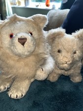 Vintage Pair Of Lion Soft Toys Lion 10” Long Little One 6” Tall